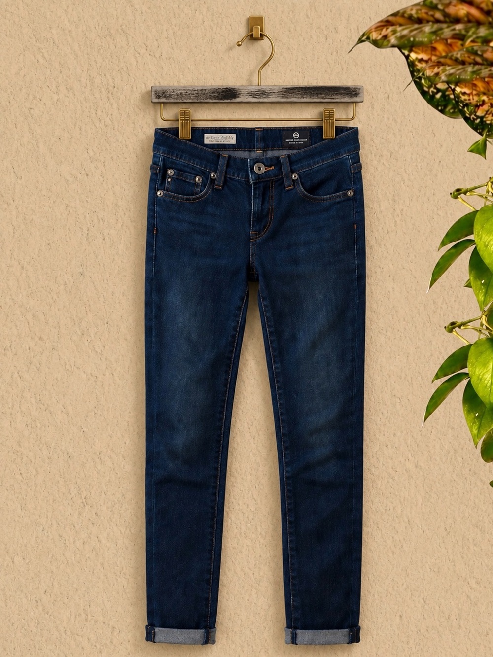 AG Adriano Goldschmied Stevie Roll-Up Slim Straight Cuff Jeans 26R Dark Wash USA